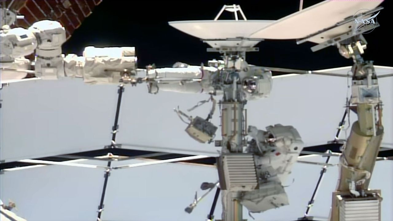 NASA astronaut and 1st female French spacewalker remove failed ISS antenna but run out of time for replacement