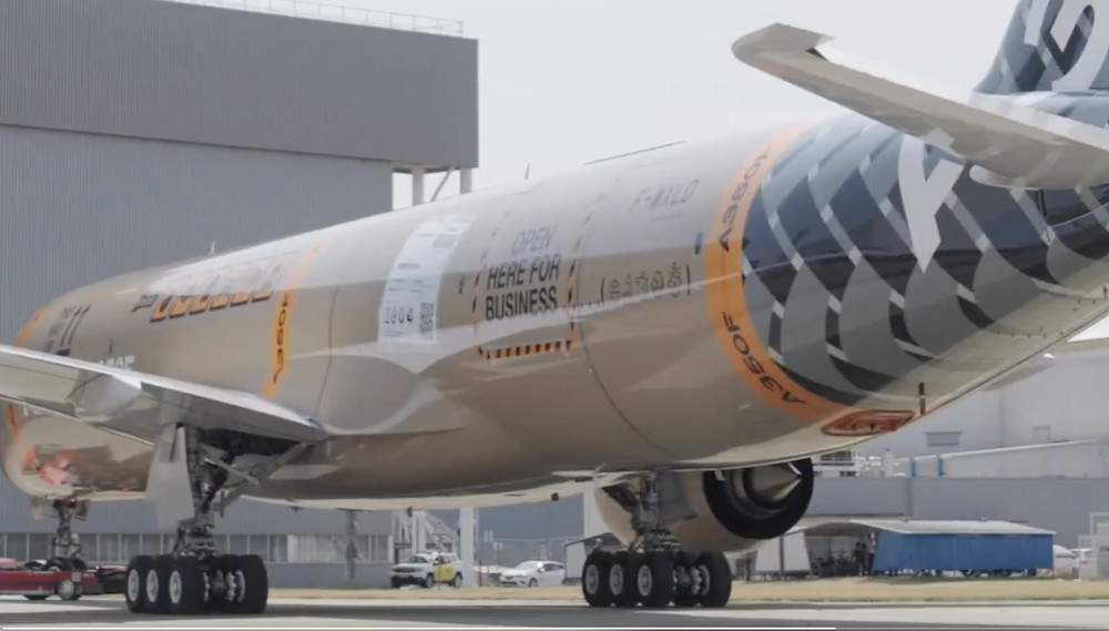 A350F test aircraft emerges in distinctive ‘parcel’ paint scheme