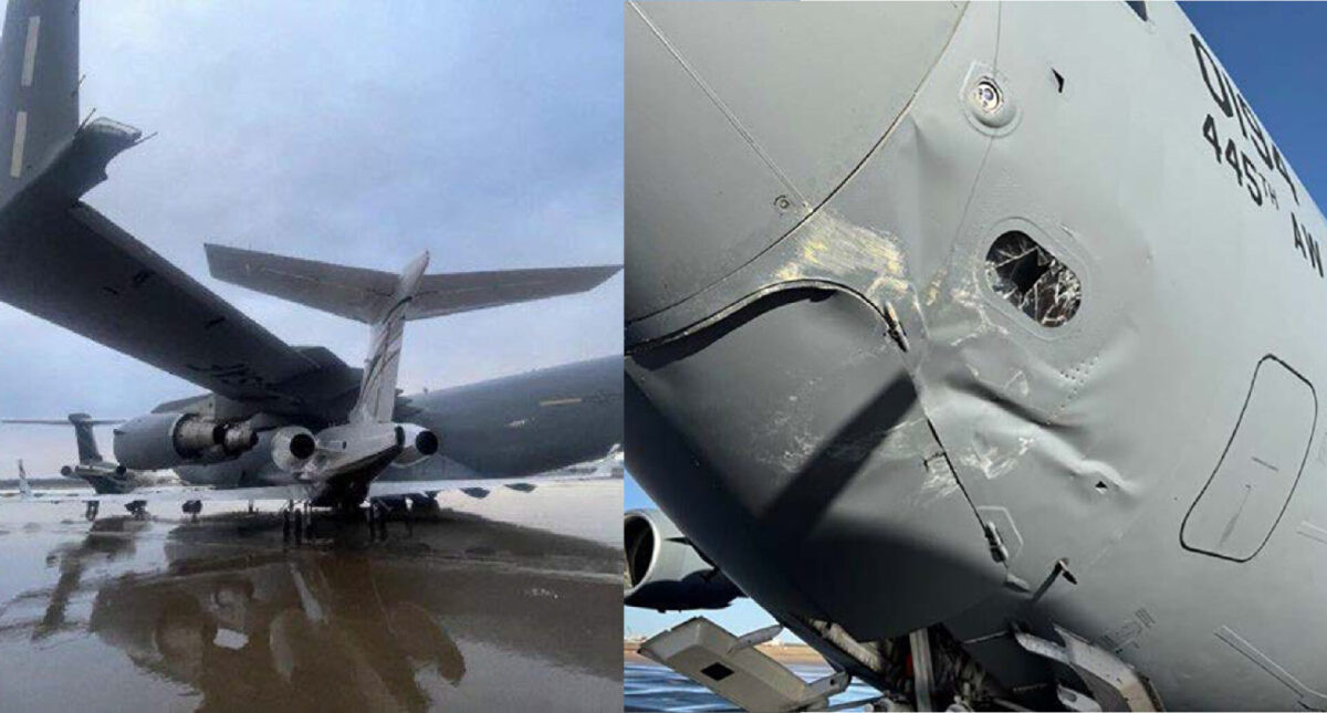 US Air Force flies first robot-formed panel on storm-damaged C-17