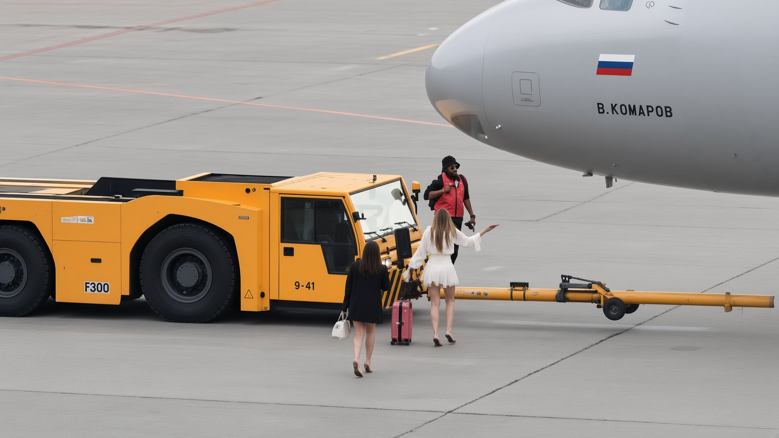 Late Passengers In High Heels Ran Onto The Airport Ramp To Chase Their Aeroflot Plane As It Was Towed Away