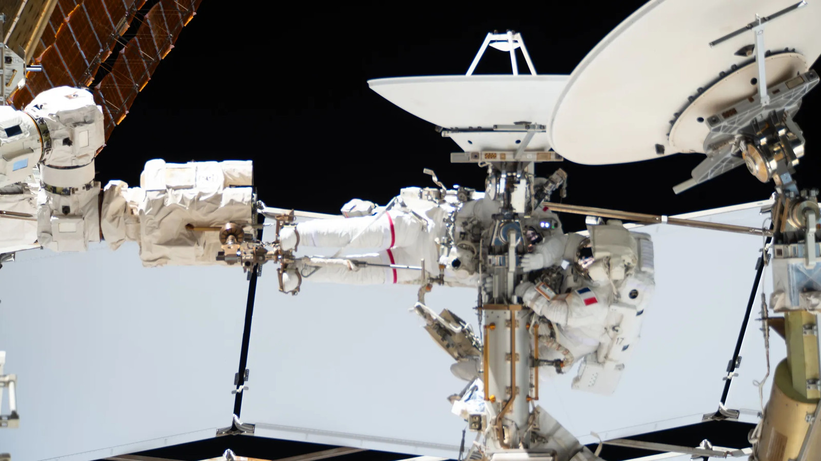 Astronauts Anil Menon and Sophie Adenot on Spacewalk